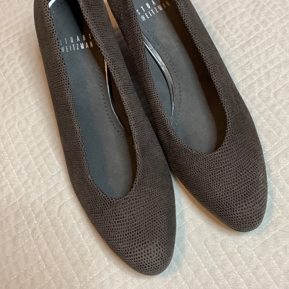 Stuart Weitzman Textured Block Heel Pump, Taupe Brown, Chrome Accents, Size 6.5M - Picture 11 of 14